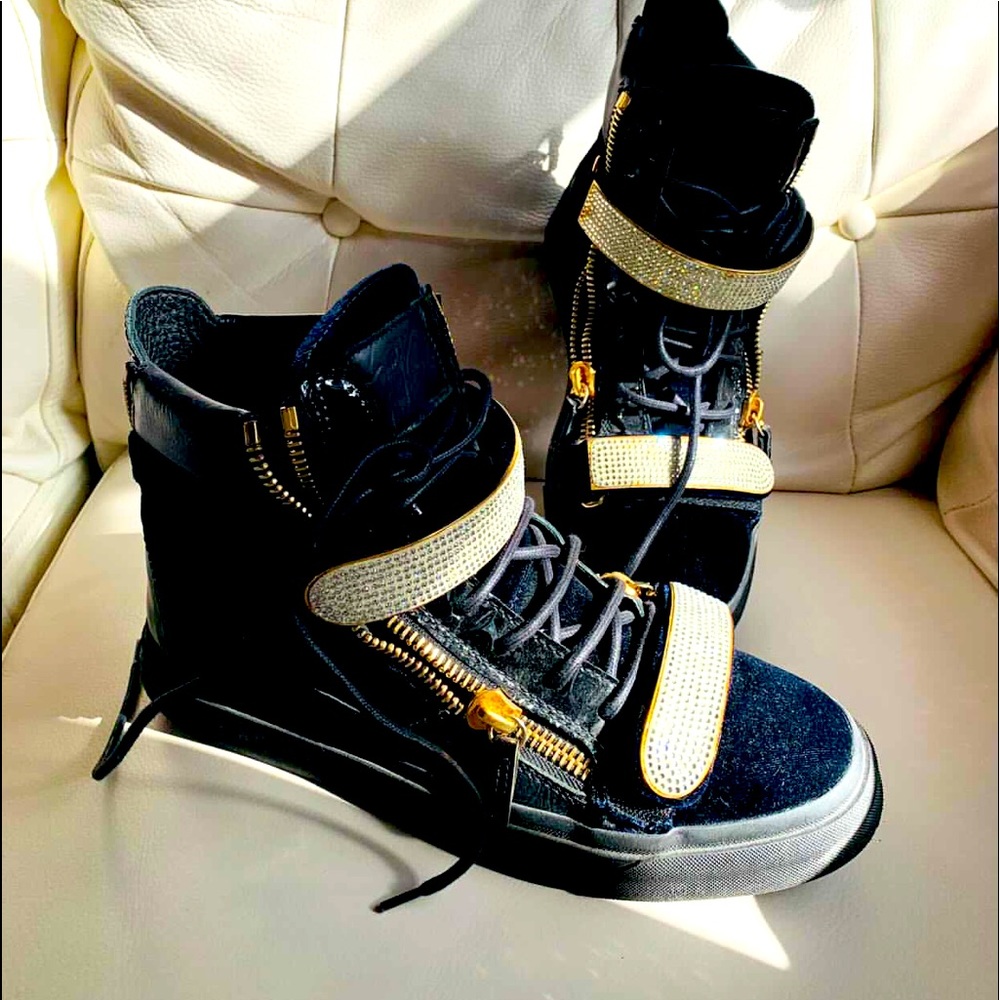 Blue dark velvet Swarovski crystal sneakers